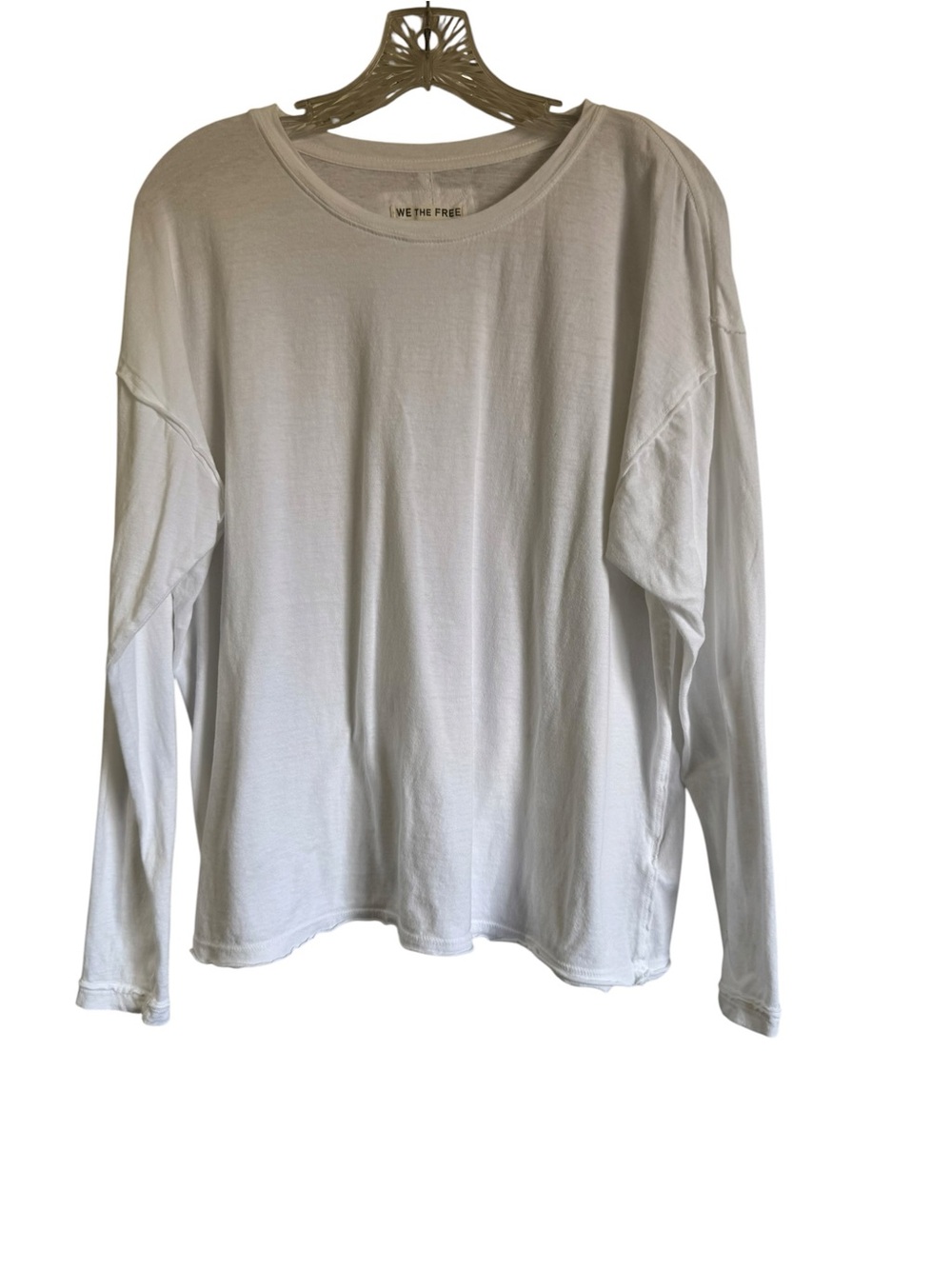 We The Free The Perfect Long-Sleeve Tee Shirt White 100% Cotton Oversized Sz XS